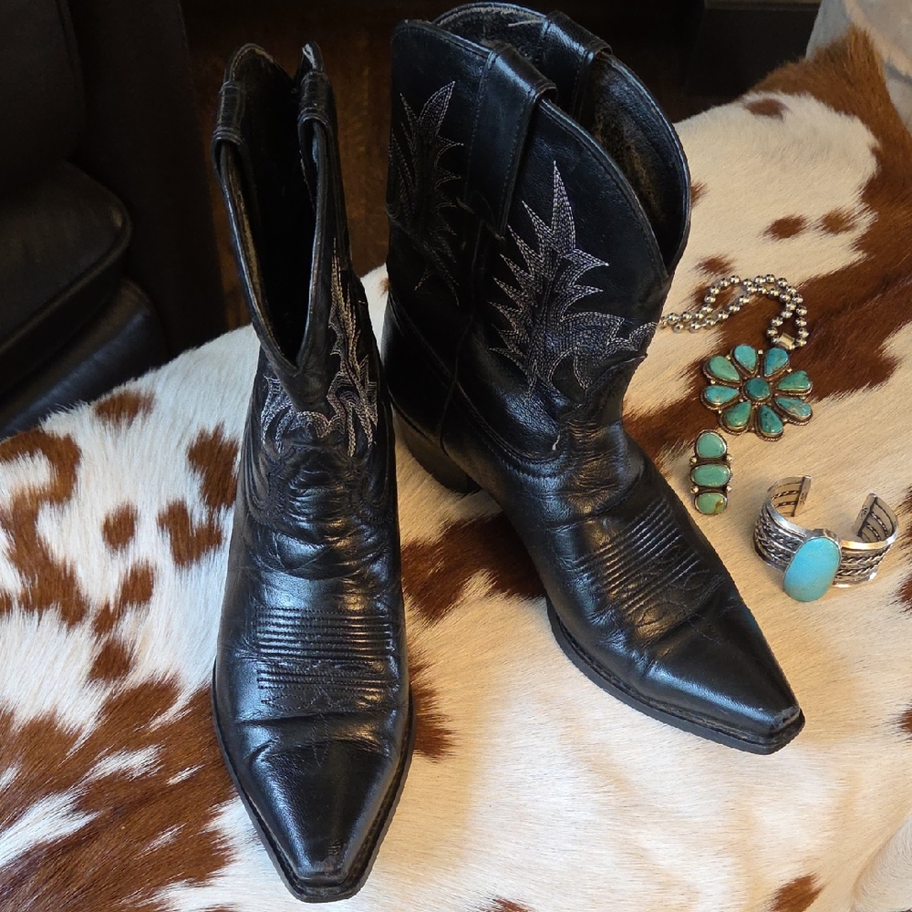 Tony Lama Black Leather Heeled Boots
